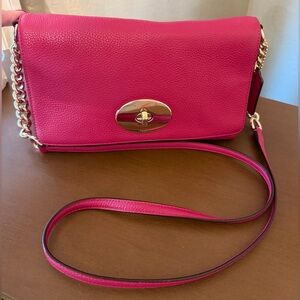 Coach Fuchsia Pebbled Leather Crossbody Bag with Chain Strap